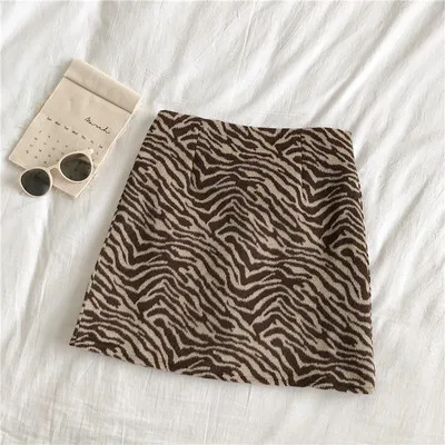 Leopard brown Зимняя Осенняя модная женская Мягкая шерстяная облегающая мини-юбка с высокой талией и принтом зебры леопардовой расцветки - Цвет: Leopard brown