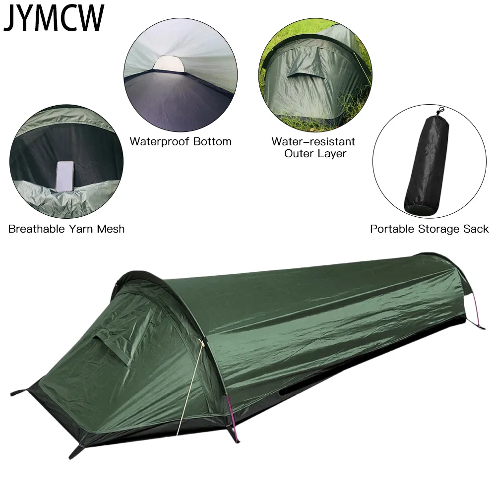 

Camping ultralight tent, travel backpack single tent, army green tent 100% waterproof sleeping bag