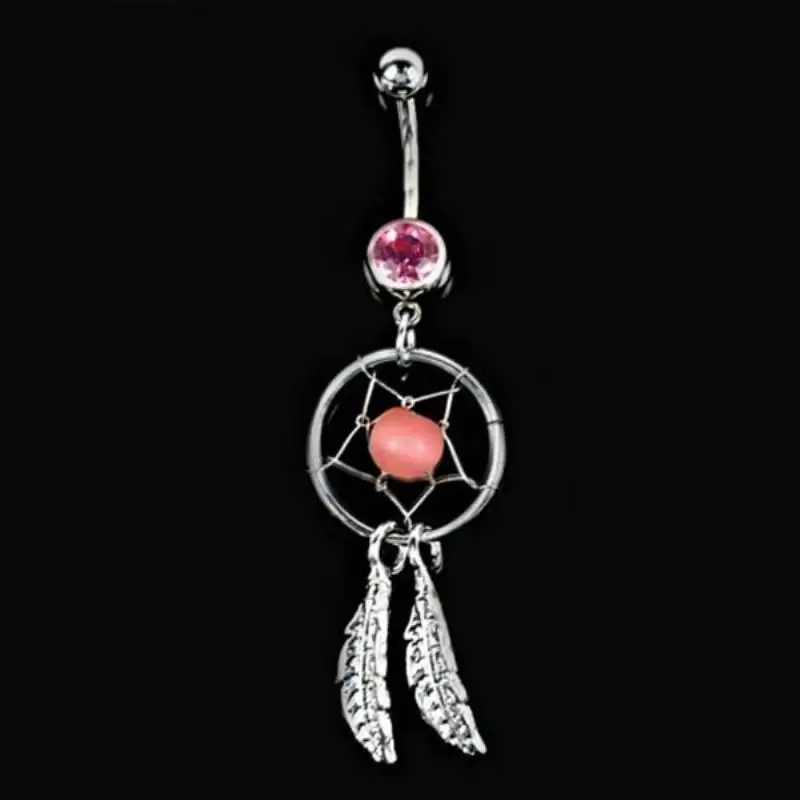 1pcs Colorful Crystal 3 Styles Dangle Stainless Steel Dream Catcher Belly Button Ring navel piercing jewelry