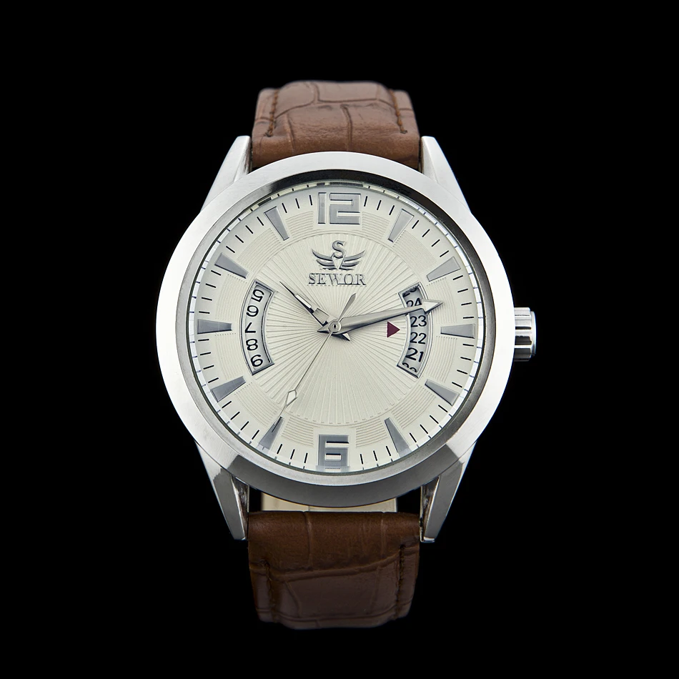 

SEWOR New style Stereoscopic display Men's Mechanical watch Leather Strap Auto Self-Winding Mens Wirst Watch Men Sport Watch