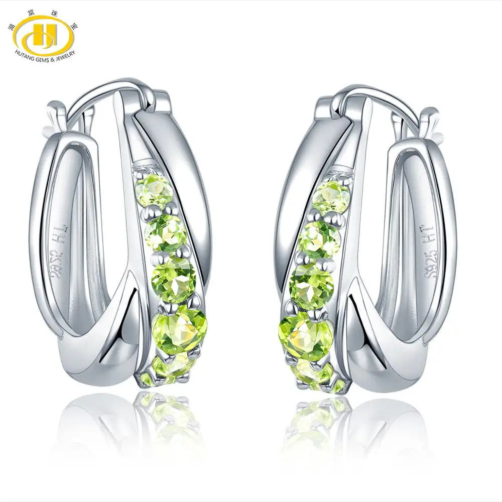 Серьги клипсы Hutang женские из серебра 925 пробы с натуральным зеленым