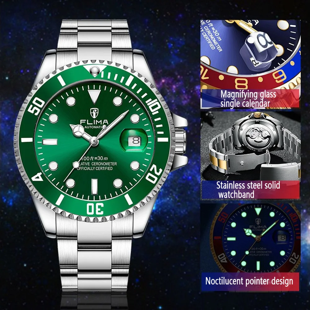 

Swiss Clock green water ghost stainless steel watch men's automatic mechanical watch waterproof luminous watch Relogio Masculino