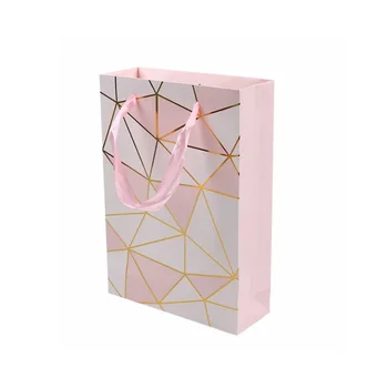 

100pcs Pink Color Paper Gift Bag with Handle Valentine's Day Wedding Birthday Party Packing Bags WB1488