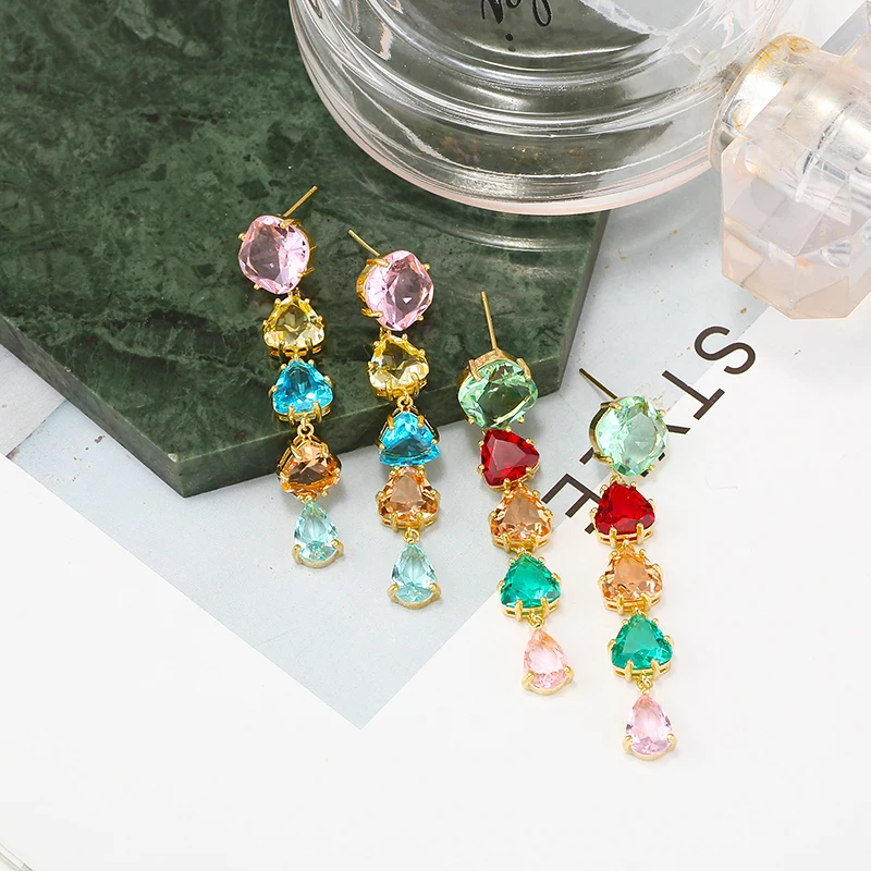 Geometric Glass Beads Drop Earrings Square Zirconia Charms Luxury Women Wedding Dress Jewelry XIUMEIYIZU New Hot Sale Earrings