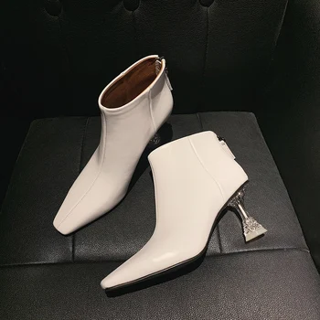 

Genuine Leather Women's Ankle Boots Concise back Zipper High Heels Pumps Newest Winter Party Basic Shoes Woman