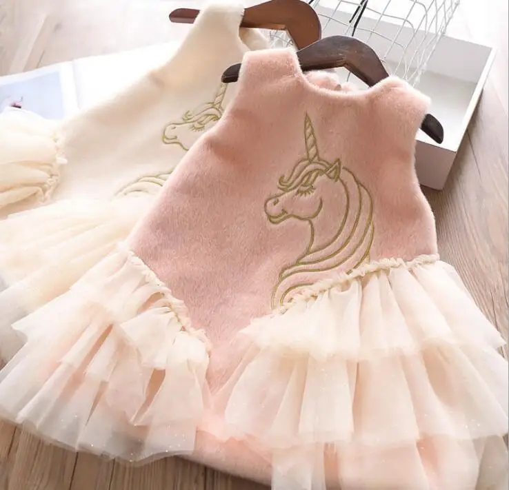 

2019 New Children Baby Fall Unicorn Mesh Vest Dresses , Girls Princess Cute Clothes 5 pcs/lot, Wholesale