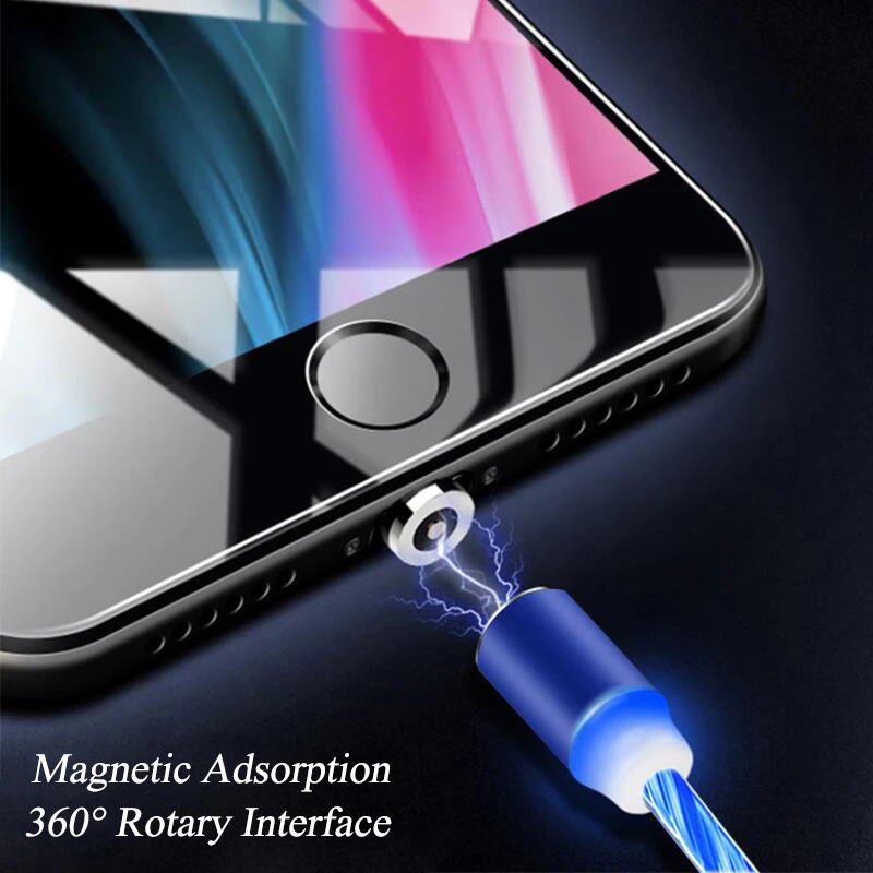 Магнитный кабель для быстрой зарядки светящийся Micro USB Type C iPhone X XE XR Samsung S10