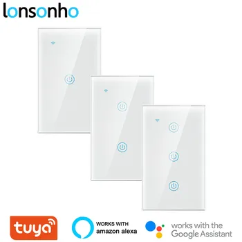 

Lonsonho Tuya Wifi Smart Switch US 1 2 3 Gang Smart Wall Touch Light Switch Works With Alexa Google Home Mini