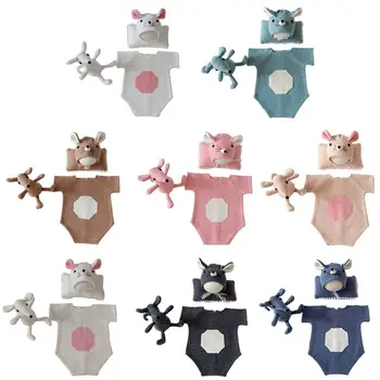 

4 Pcs Baby Infants Hat Pillow Romper Jumpsuit Doll Set Photo Shooting Costume Outfits Newborn Photography Props