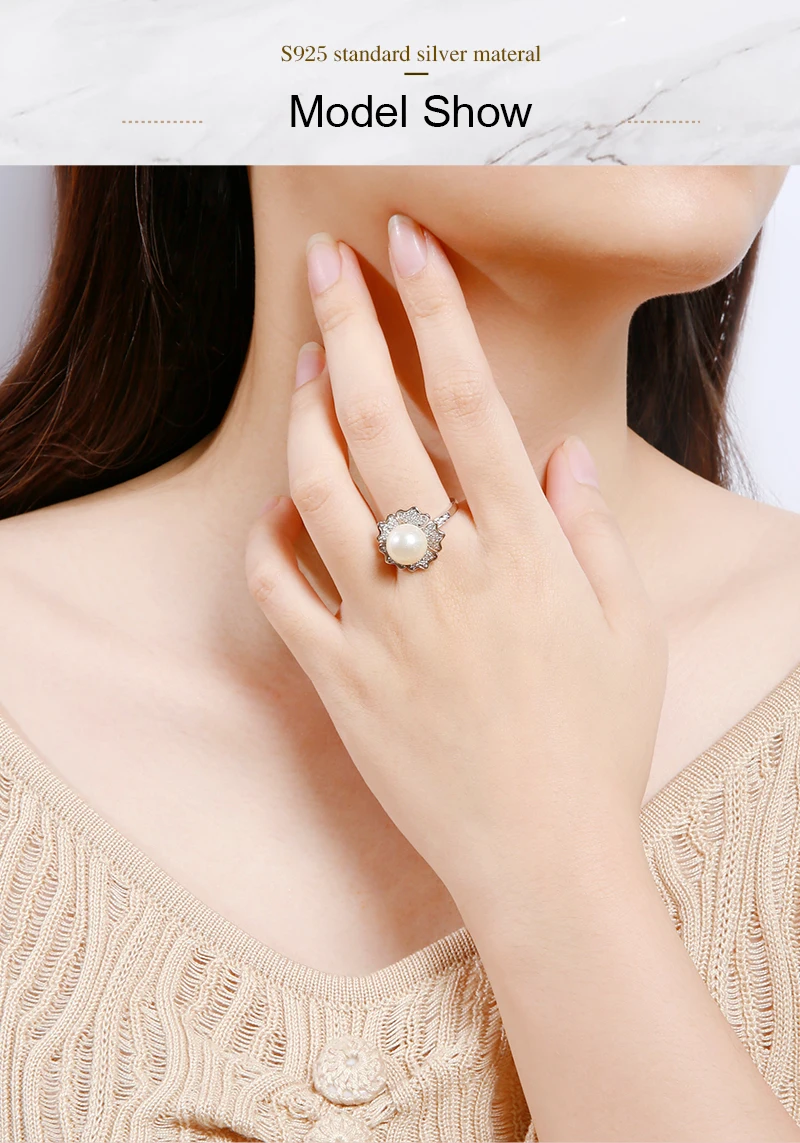 MANBU 925 Sterling Silver Natural Freshwater big Pearl Ring jewelry Pearl silver Rings Fashion Designer for Women Wedding gifts