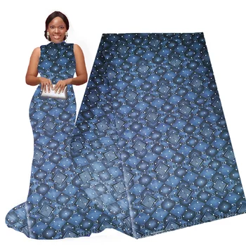 

Powder Blue Ankara African Polyester Wax Prints Fabric with Stones Real Wax High Quality 6 yards African Fabric for Party Dress