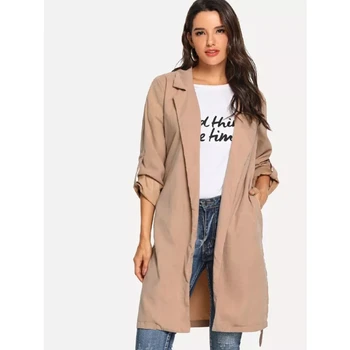 

Women Coat Belt Jacket Roll-up Long Sleeve Pocket Turn-down Collar Coat Outerwear for Women Jacket Cardigan female jacket