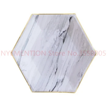 

Gold Blocking Pink Marble Texture Disposable Tableware Set Wedding Party Paper Plates Cups Napkins 100pcs