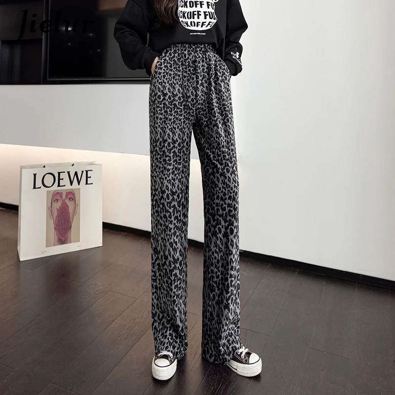Jielur New Fashion Black Leopard Pants 
