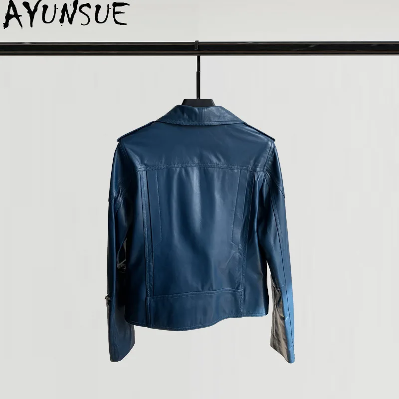 AYUNSUE Fashion 2021 Genuine Leather Jacket Women Short Motorcycle Sheepskin Coat Female Spring Autumn Clothes Mujer Chaqueta 89