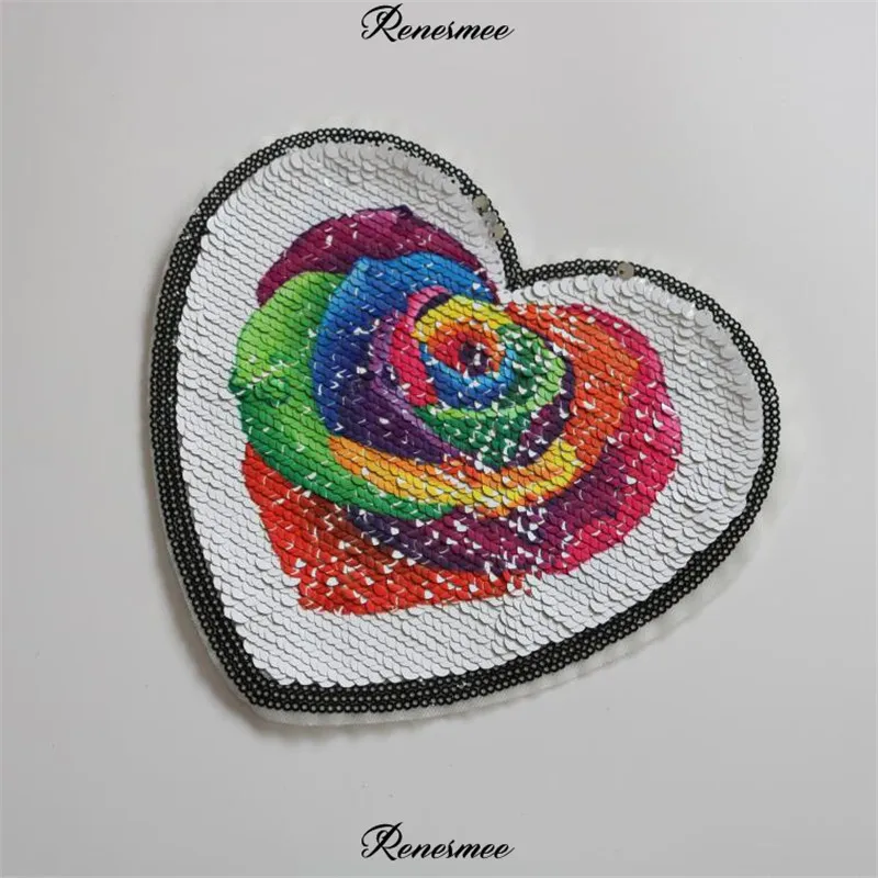 

1Pc Sequins Heart Embroidered Cloth Stickers Clothes Decoration Embroidered Sewn on DIY no glue Cloth Patch 16.8X21cm SX417