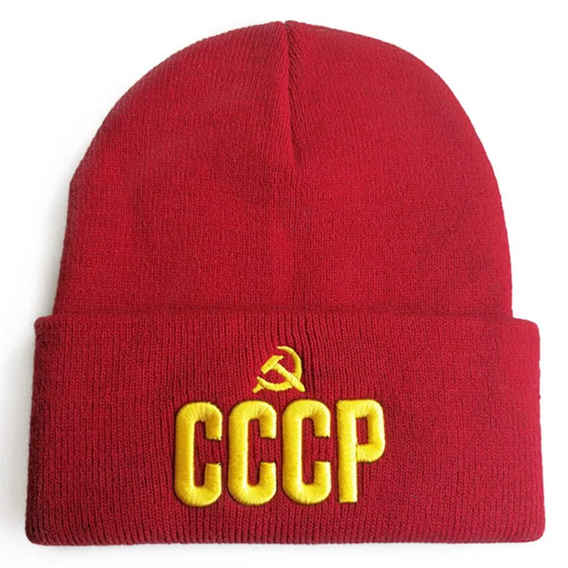 3D CCCP вязаная шапочка с вышивкой, гибкая хлопковая Повседневная шапка s, женские модные шапочки, мужские зимние теплые шапки