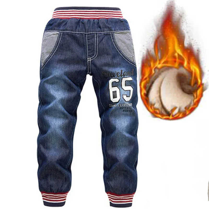 Children Jeans boys Girl Winter Quality Thicken Warm Cashmere Denim Trousers Baby boys Casual Pants Kids Fashion Denim Pant - Цвет: picture color