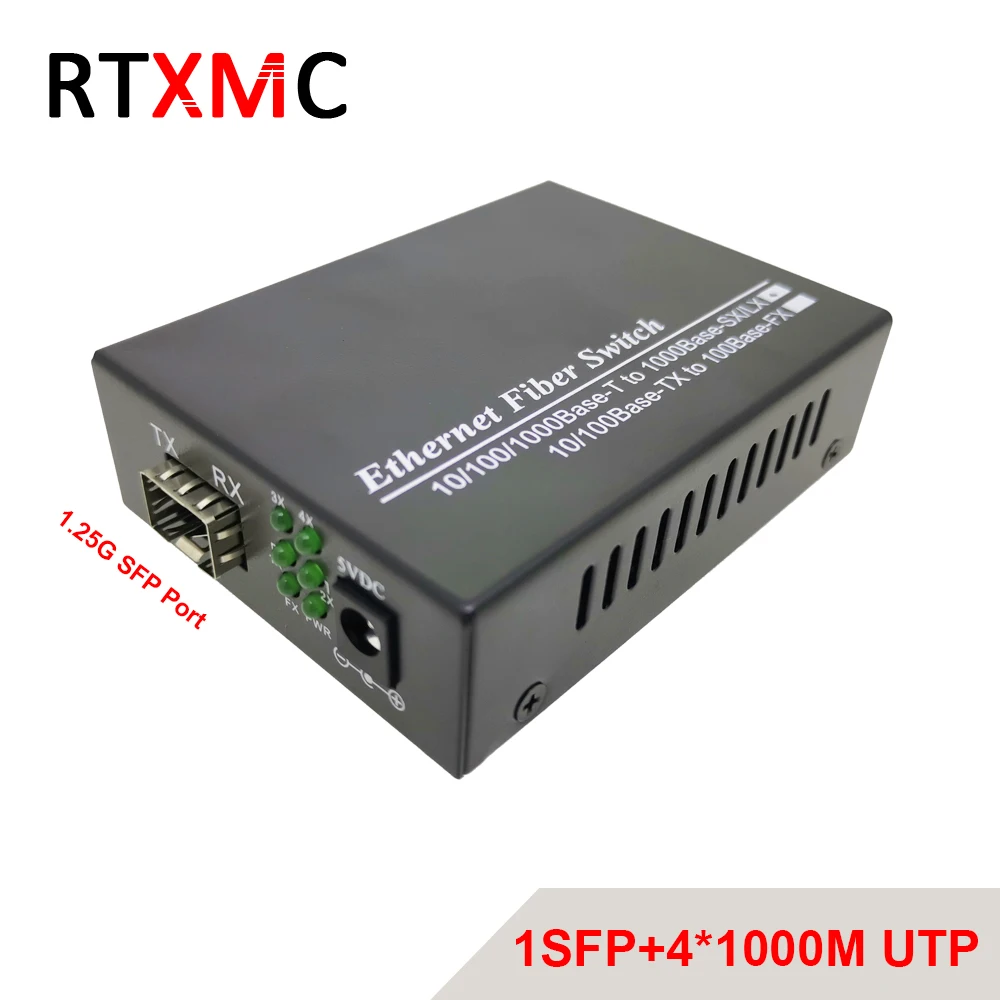 1SFP4RJ45 Fiber Media Converter to RJ45 Gigabit 10/100/1000M Ethernet Transceiver fiber optical switch | Мобильные телефоны и