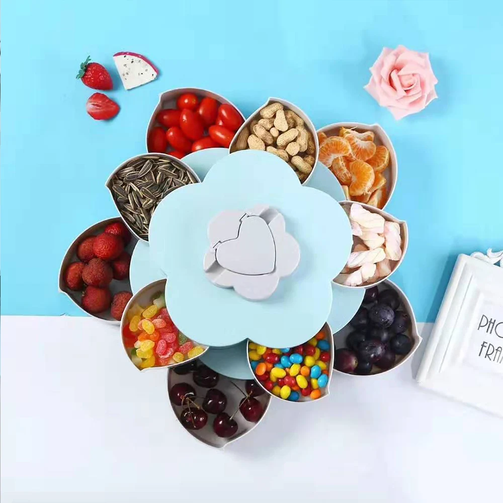 Двухслойный вращающийся в форме лепестков контейнер для закусок конфетные тарелки двухслойный лоток коробка для хранения продуктов цветение бижутерия с цветочным дизайном Органайзер