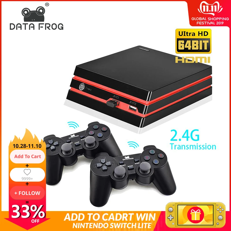 

Data Frog Retro Video Game Console With 2.4G Wireless/Wired Gamepads 600 Games For HDMI Family TV Game Console For GBA/SNES