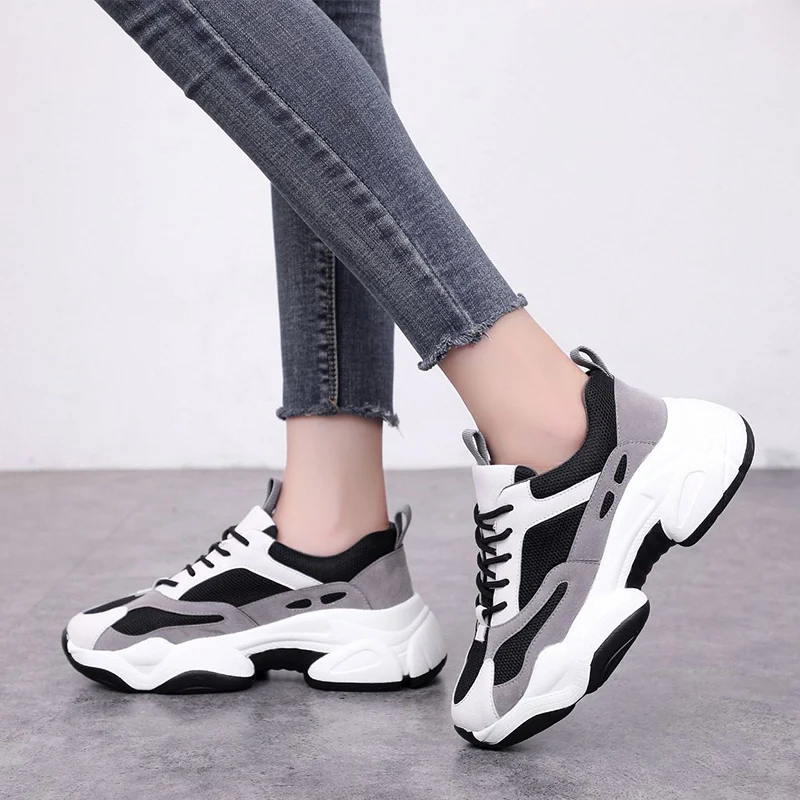 

Women Chunky Sneakers Autumn ISN Fashion Vulcanize Shoes Platform Lace Up Wedge Dad Shoes Female Lace Up Casual Walking Shoes