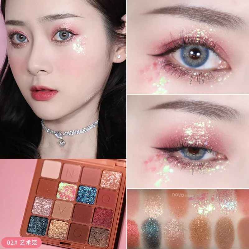 

Novo Makeup Eyeshadow Pallete 16 Colors Shimmer High-pigmented Eye Shadow Palette Waterproof Long-wearing Eyeshadow Powder TSLM1