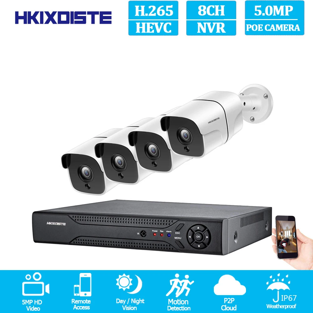 NVR 8CH 5MP CCTV видеонаблюдения H.265+ комплект системы 4 или 8 шт. 5MP POE IP камера водонепроницаемый ночного видения Обнаружение движения оповещения по электронной почте - Цвет: Фиолетовый