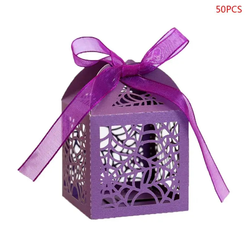 

50pcs/set Halloween Spider Web Laser Cut Hollow Favors Gifts Candy Box with Ribbon Baby Shower Wedding Party Supplies 72XF