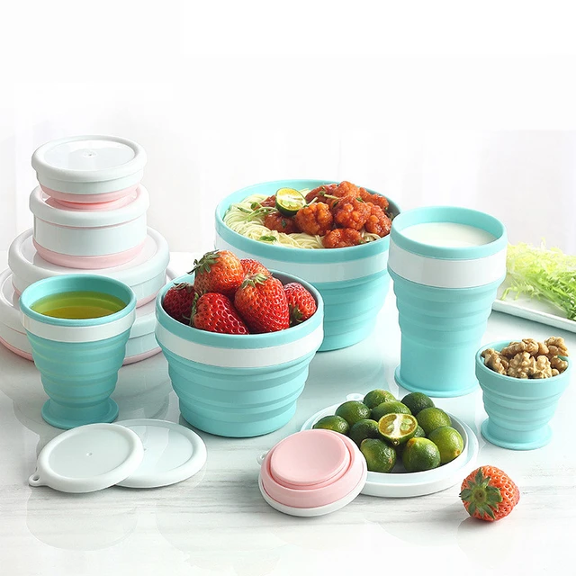 550/950ML Round Folding Silicone Lunch-Box Folding Cup Travel Food