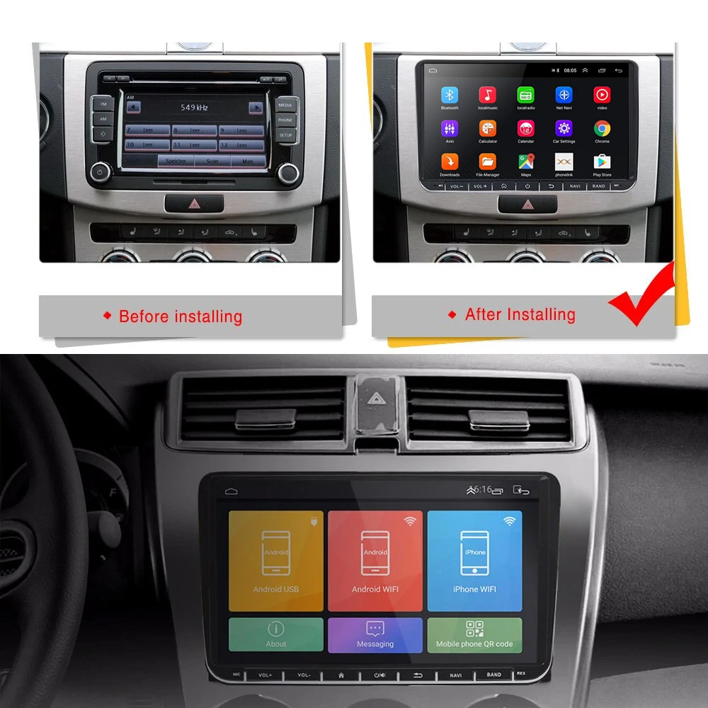 Podofo 2din Android Autoradio Auto Radio GPS Multimedia-Player Für VW SKODA Octavia GOLF 5 6 PASSAT