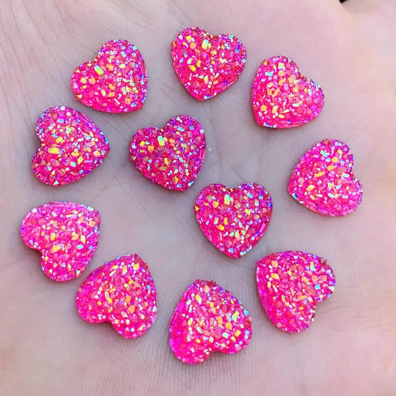 80PCS 12mm glitters AB 색상 미네랄 표면 심장 수지 라인 석 플랫 백 카보 숑 스톤 DIY 웨딩 장식 공예품