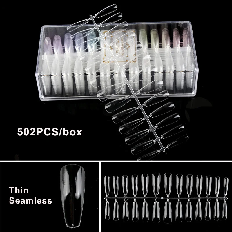 

500PCS Professional Seamless Full Cover Transparent Artificial Design Nail Tips Natural Color Beauty Manicure Practice Tools