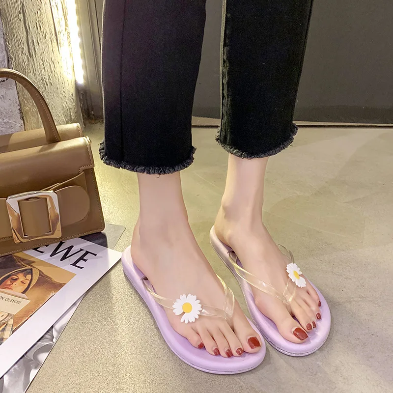 

Summer flowers flip-flops women wear non-slip inside and outside flat beach shoes pinch web celebrity fashion cool slippers