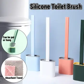 

SALE Wall-mounted Silicone Toilet Brush Soft Rubber Long Handle Toilet Brush And Rag Set Cleaning Brush Bathroom Accessories