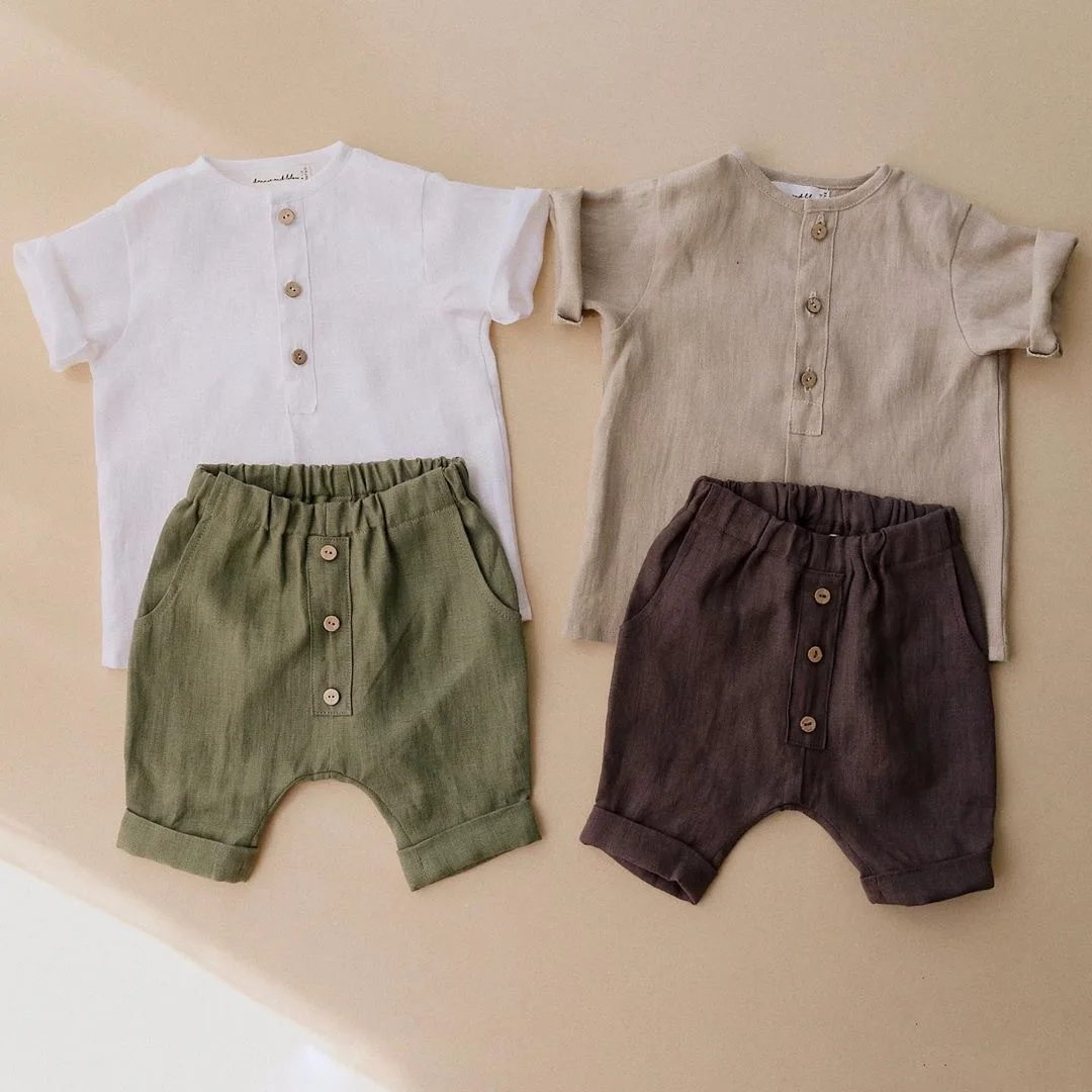 0-3 Yrs Baby Boys Summer Clothes Set Short Sleeve Linen Cotton Kids Shirt Soft Breathable Casual Shorts Children Summer Outfits