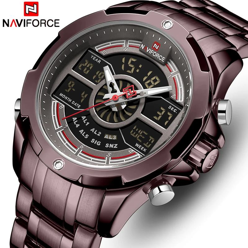 NAVIFORCE мужские часы Лидирующий бренд из нержавеющей стали мужские часы аналогово-цифровые кварцевые наручные часы мужские спортивные часы Relogio Masculino