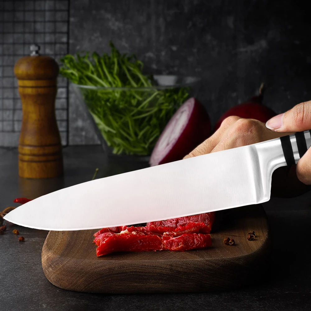 AINZUO 3Cr14 набор кухонных ножей из нержавеющей стали, горячая Распродажа, хорошее качество, 430 ручки, кухонные ножи с бесплатными сувенирные ножи, чехлы