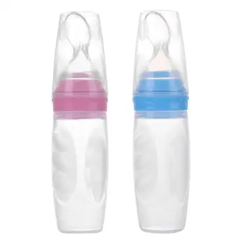 

2pcs Safe Silicone Soft Spoon Feeding Bottle with Cover for Baby Flatware Set Soft and Moderate Excellent Taste Durable
