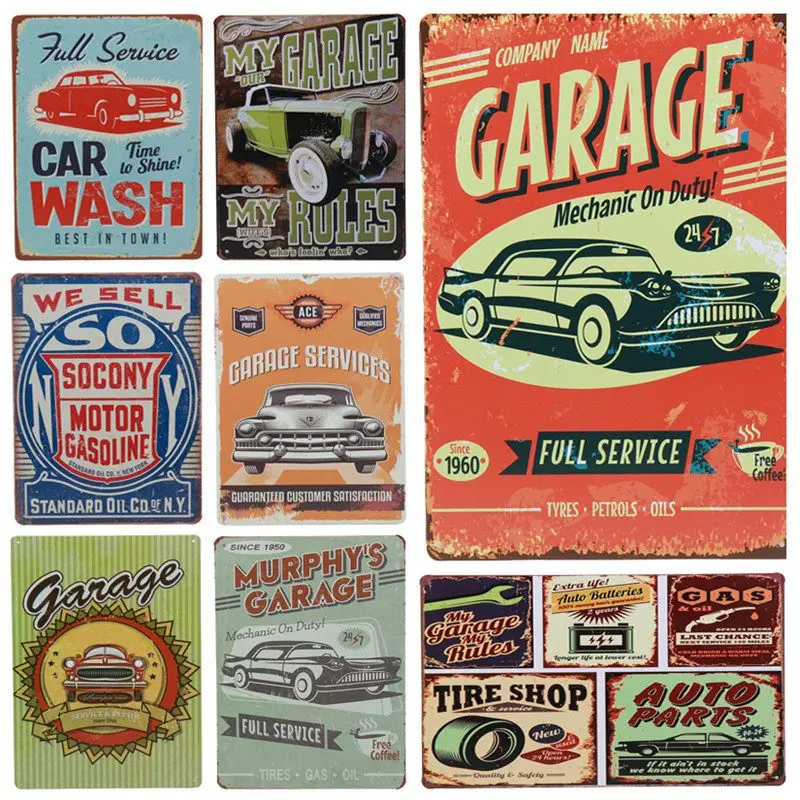 2pcs 20x30cm Retro Metal Tin Sign Wall Art Poster Tavern Garage Decor Car