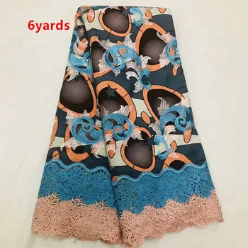 

comfortable wax mix lace fabrics 6yards african wax fabrics with guipure lace 2019 high quality fabric dress JFJUN239