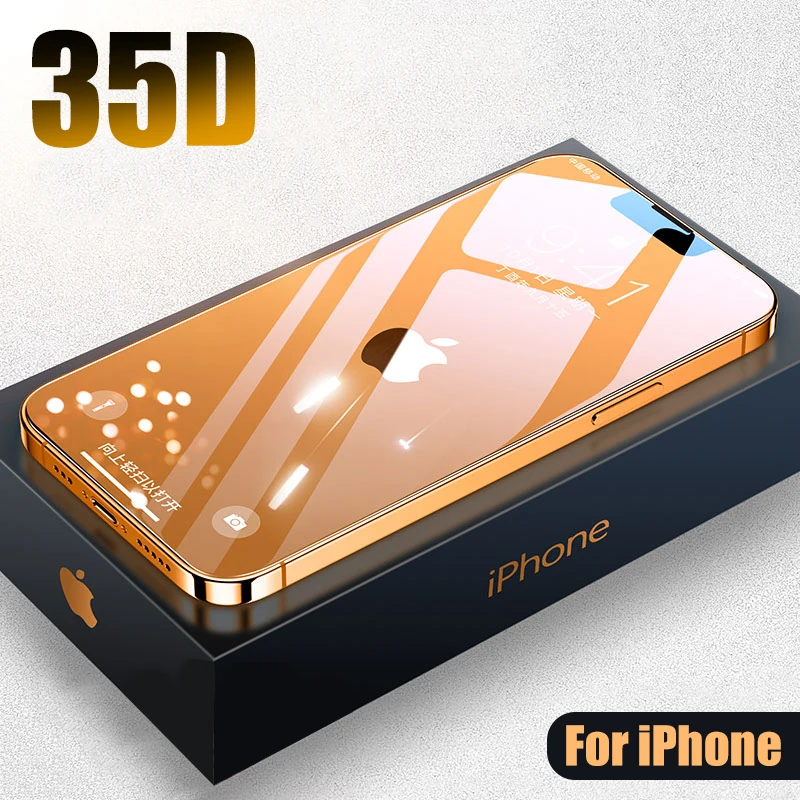 35D полное покрытие защитное закаленное стекло для iPhone 12 11 13 Pro Xs Max Xr Защитная