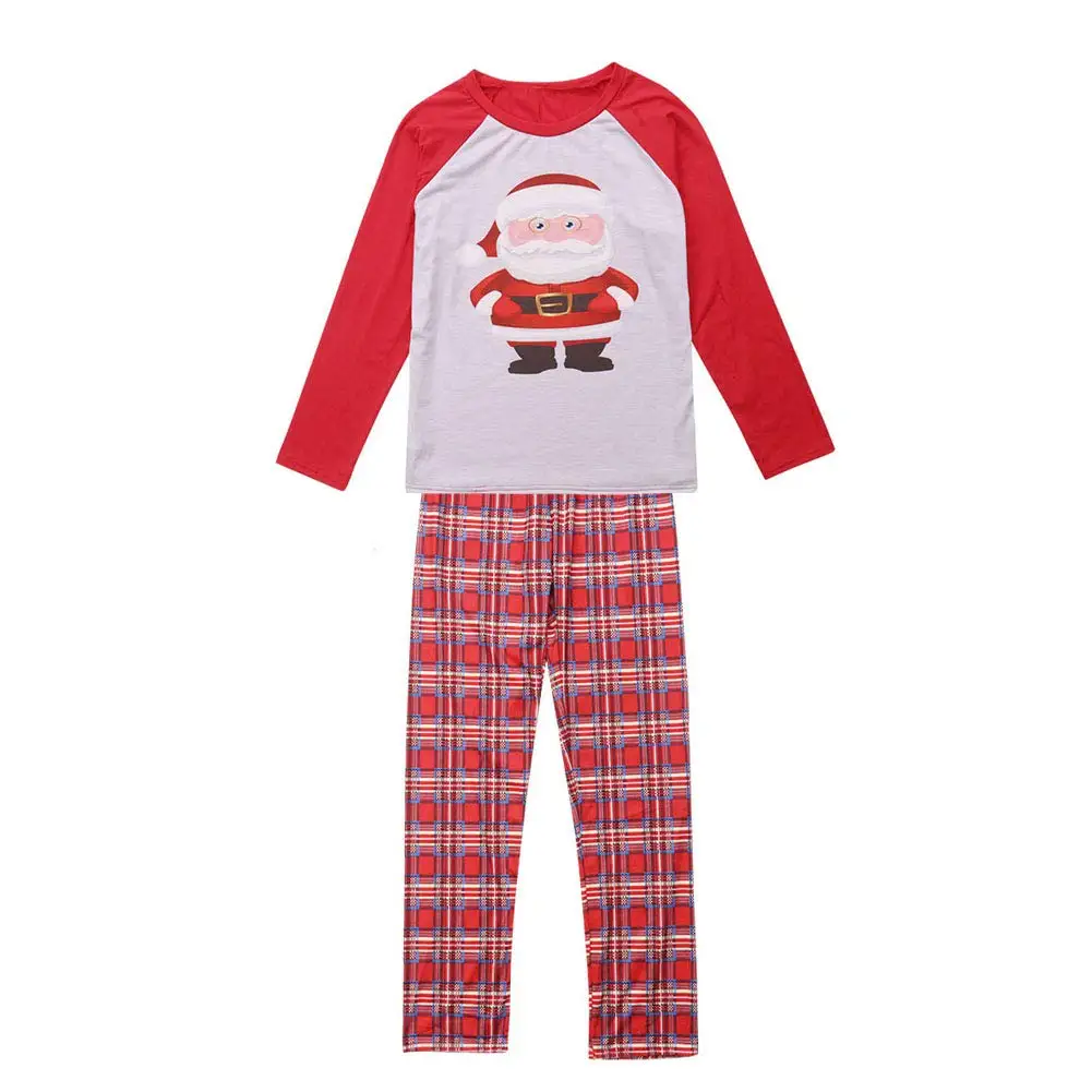 Pudcoco/Комплект рождественских пижам для всей семьи; одежда для сна для взрослых; одежда для сна; футболка с длинными рукавами с Санта-Клаусом; клетчатые штаны; комплект одежды