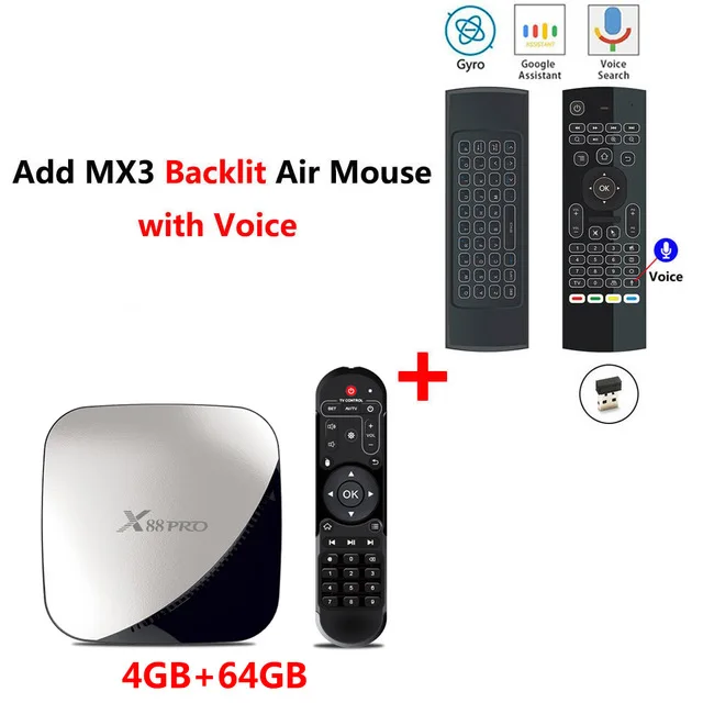 X88 PRO tv Box Android 9,0 4 Гб ram 64 ГБ 32 ГБ Google Voice Assistant RK3318 четырехъядерный 2,4G Wifi поддерживает YouTube 4K HD телеприставка - Цвет: 4GB64GB add mx3l mic