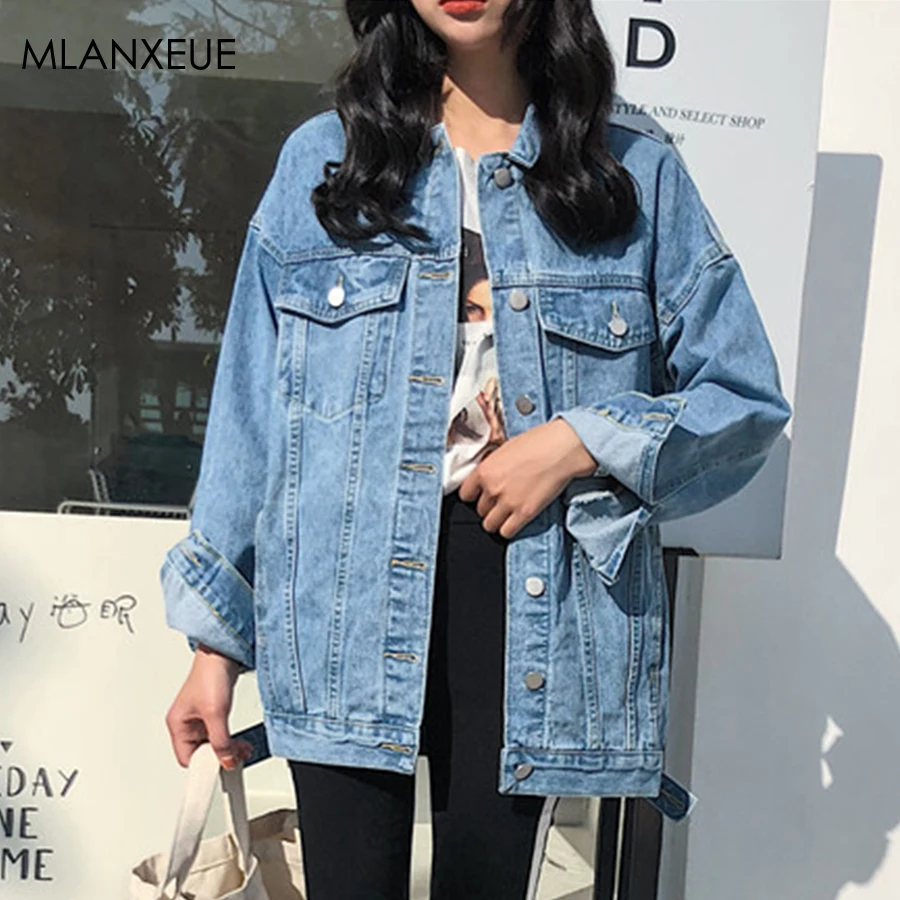 

Solid Denim Jackets Women Spring Autumn Turn-Down Collar Long Sleeve Jean Coats Female Retro Casual Loose Wild Cowboy Outerwears