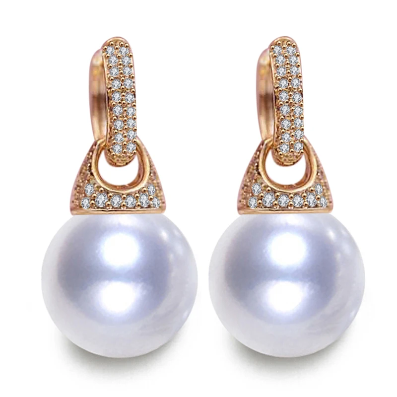 

FEEYOO New Micro-wax Inlay Natural Zircon 585 Rose Gold Shell Pearls Multifunction Dangle Earrings Women Wedding Party Jewelry