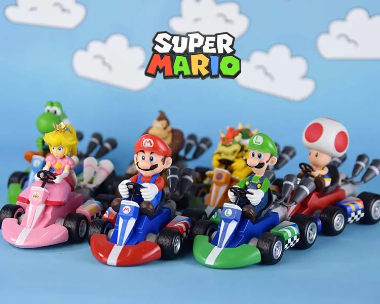 Super Mario Bros цифры откат гонщиков 14 см Фигурки игрушки Марио и Луиджи Йоши Bowser