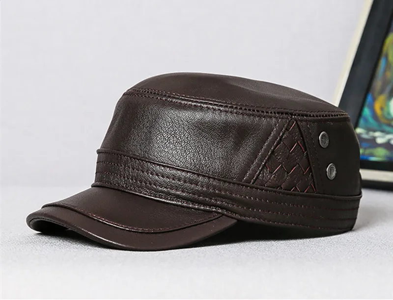 SILOQIN новая настоящая шляпа из натуральной кожи армейские военные шапки Мужская плоская кепка из овчины кожаная кепка Регулируемый размер Мужская брендовая бейсболка