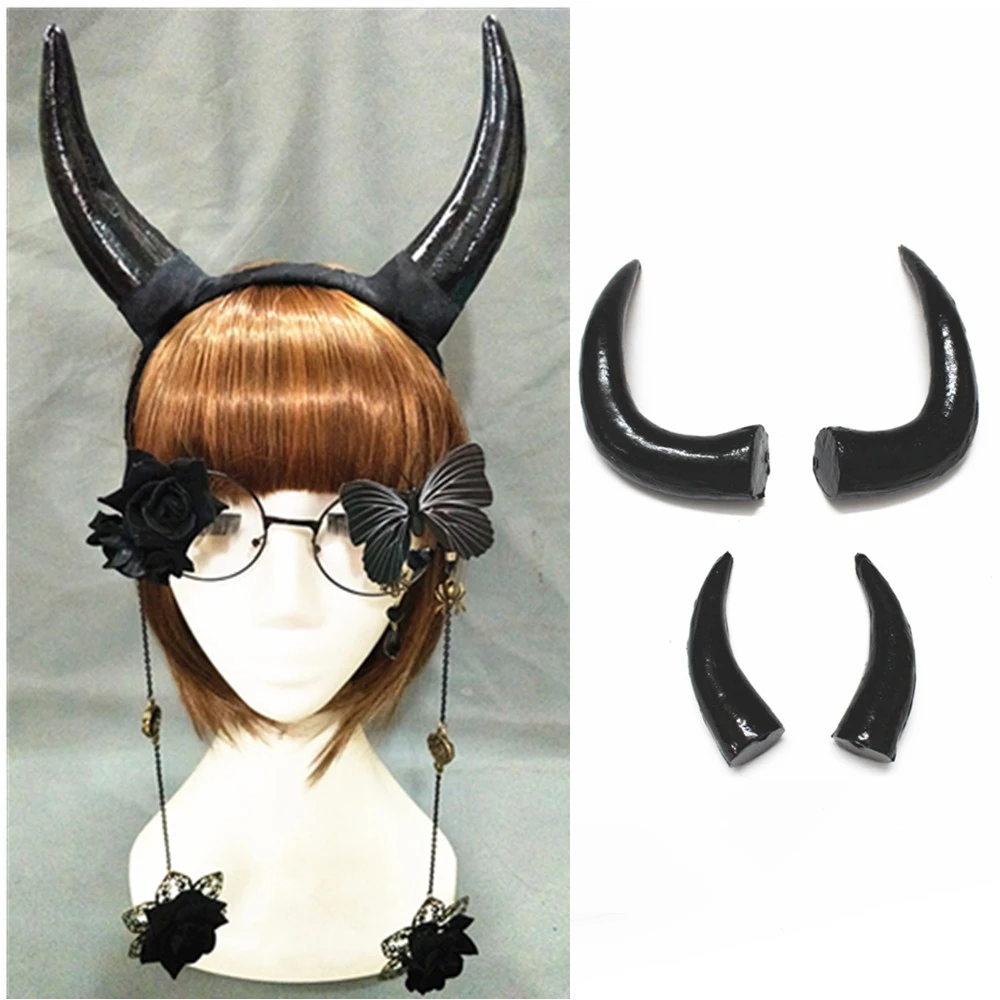 Black Simulation Plastic Goats Horn DIY Cosplay Headband Goat Horn