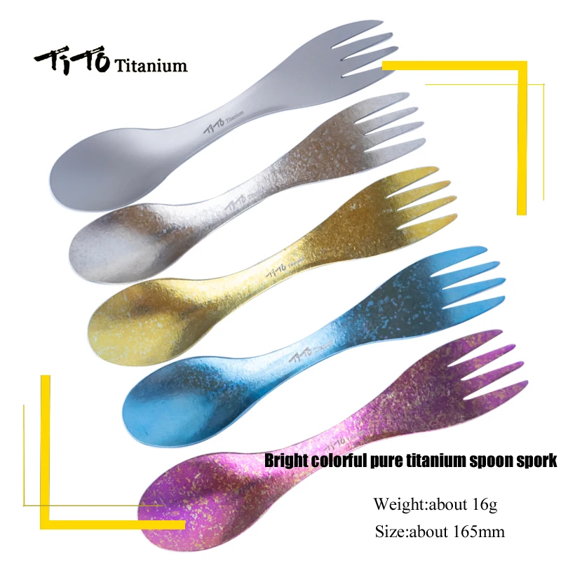 TiTo Titanium Spork Esterna viaggi cucchiaio forchetta Portabale Posate Campeggio cucchiaio forchetta sport Zaino In Spalla titanium cucchiaio